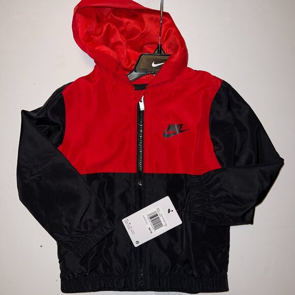 NIKE Toddler Boy's Colorblock Dri-FIT Hooded Windbreaker Black Red 3T NWT